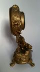 Antique French Gilded Brass Mantle Clock Panther Ornate Beveled Glass Lion Clocks photo 3