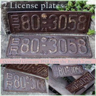 Rusty Vintage License Plates Of Occupied Germany 1948 British Headquater Br Nrw photo