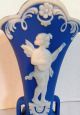 Vintage Blue White Jasperware Bud Vase Cherub Garland Germany Small 5.  25 