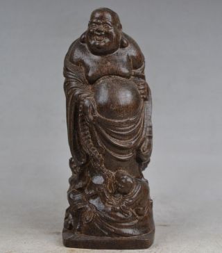 Delicate Chinese Agilawood Hand Carved Maitreya Buddha Statue photo