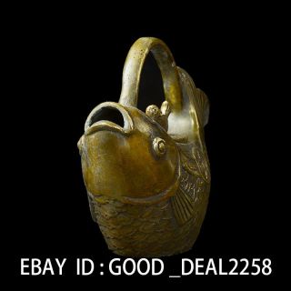 Chinese Handwork Bronze Fish Teapot W Fish Lid photo