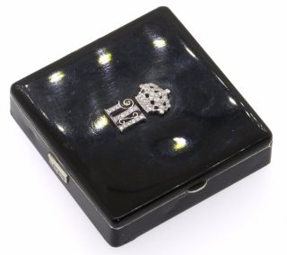 Cartier London Sterling Silver.  25ct Vs Diamond Black Enamel Compact Makeup Box photo
