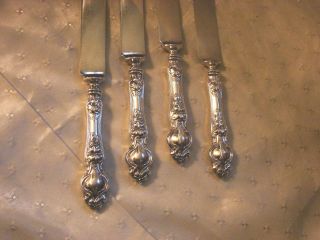 4 Rw&s Wallace Sterling Silver Dinner Knives 1904 Violet Pattern 9 