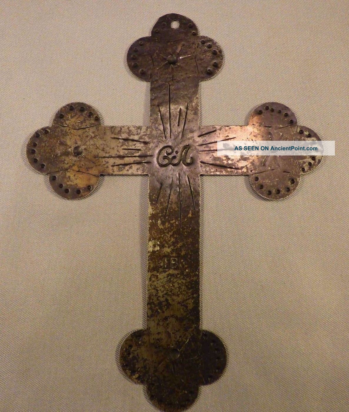 Charles Arnoldi Fur Trade Era Cross Heavily Engraved Some Toning 1800 ' S Native American photo