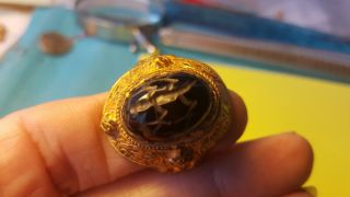 Rare Ancient Gold Gilded Silver Ring With With Animal Intaglio Stone Insert photo