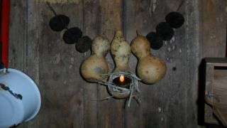 Primitive Gourd Light,  Early Look Homestead Small,  Walnut & Gourd Cupboard Decor photo