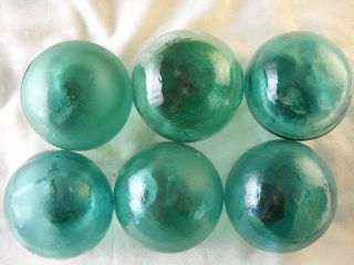 6 Teal Blue/green Japanese,  Korean Vintage Glass Floats Alaska Beachcomberbum photo