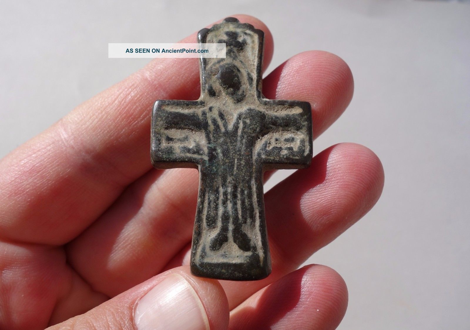 Late Roman - Byzantine Bronze Reliquary Cross,  Displayed Jesus Christ Byzantine photo