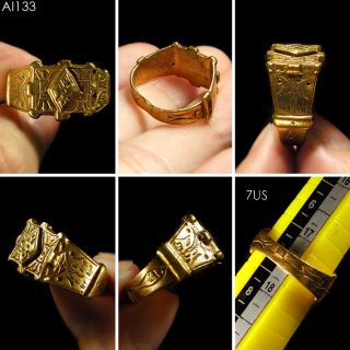 Rare Old Gold Plated Secret Ancient Message Ring Size 7 133 photo