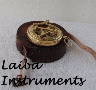 Nautical Handmade Antique Vintage Brass Gift Pocket Push Button Sundial Compass photo