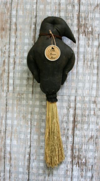 Primitive Folk Art Handmade Hanging Whisk Old Broom Crow Bird With Hang Tag photo