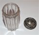 Antique Sterling Repousse Tall Zipper Pattern Vintage Glass Dresser Vanity Jar Jars photo 3