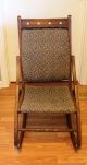 Vintage Folding Wood Rocking Chair With Fabric Seat And Back 1900-1950 photo 2