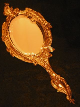 Hand Mirror Beveled,  Rococo Style,  Era 19th - Bronze - French Antique photo