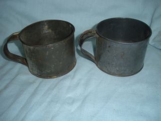 Vintage Antique Primitive Tin Drinking Cups With Handle photo