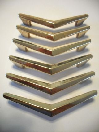 6 Vintage Brass Plated Chevron Boomerang Drawer Pulls Cabinet Door Handle Atomic photo