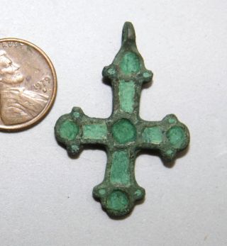 Ancient Viking Enamel Cross Pendant 900 - 1100ad photo