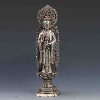 Collectible Chinese Tibetan Silver Handwork Carved Guanyin Statue photo