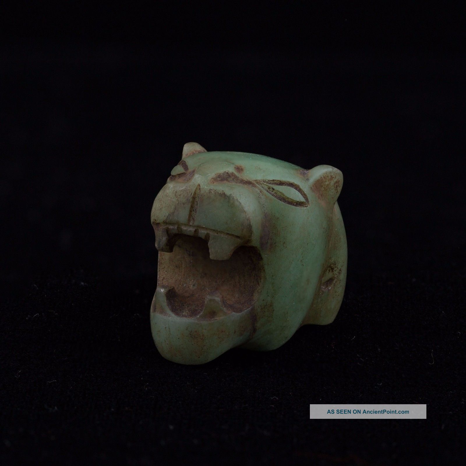 Mayan Stone Roaring Jaguar Head Amulet Pendant - Antique Pre Columbian - Maya Olmec The Americas photo
