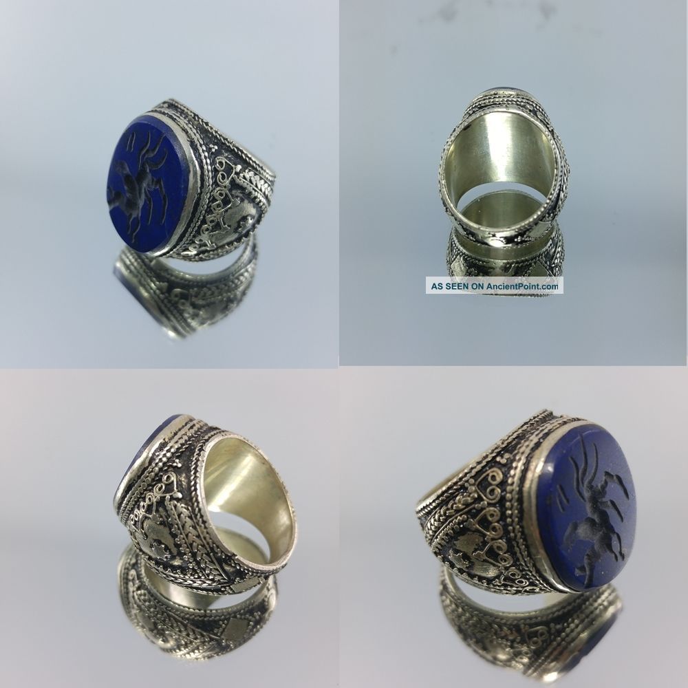 Medieval Islamic Old Men Ring With Engraved Antique Lapis Lazuli Stone Islamic photo