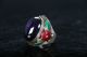 Ancient Chinese Cloisonne Beads Miao Silver Edge Finger Ring E824 Other Chinese Antiques photo 1