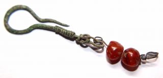 Ancient Rome,  Bronze Earring With Carnelian Beads 2nd - 4th Century Ad photo