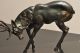 Large Heavy Art Deco Two Stag Fighting Patinated Metal On Marble Base.  25.  6 