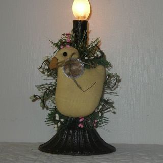 Early Lighting Old Quilt Primitive Easter Chick Peep Grubby Electric Candle Lamp photo