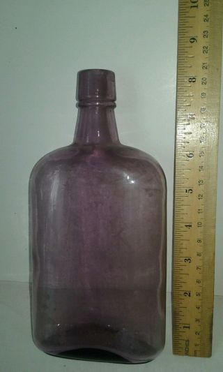 Vintage Whiskey Bottle Flasks Amethyst Purple Pressed Glass Turn Of The Century photo