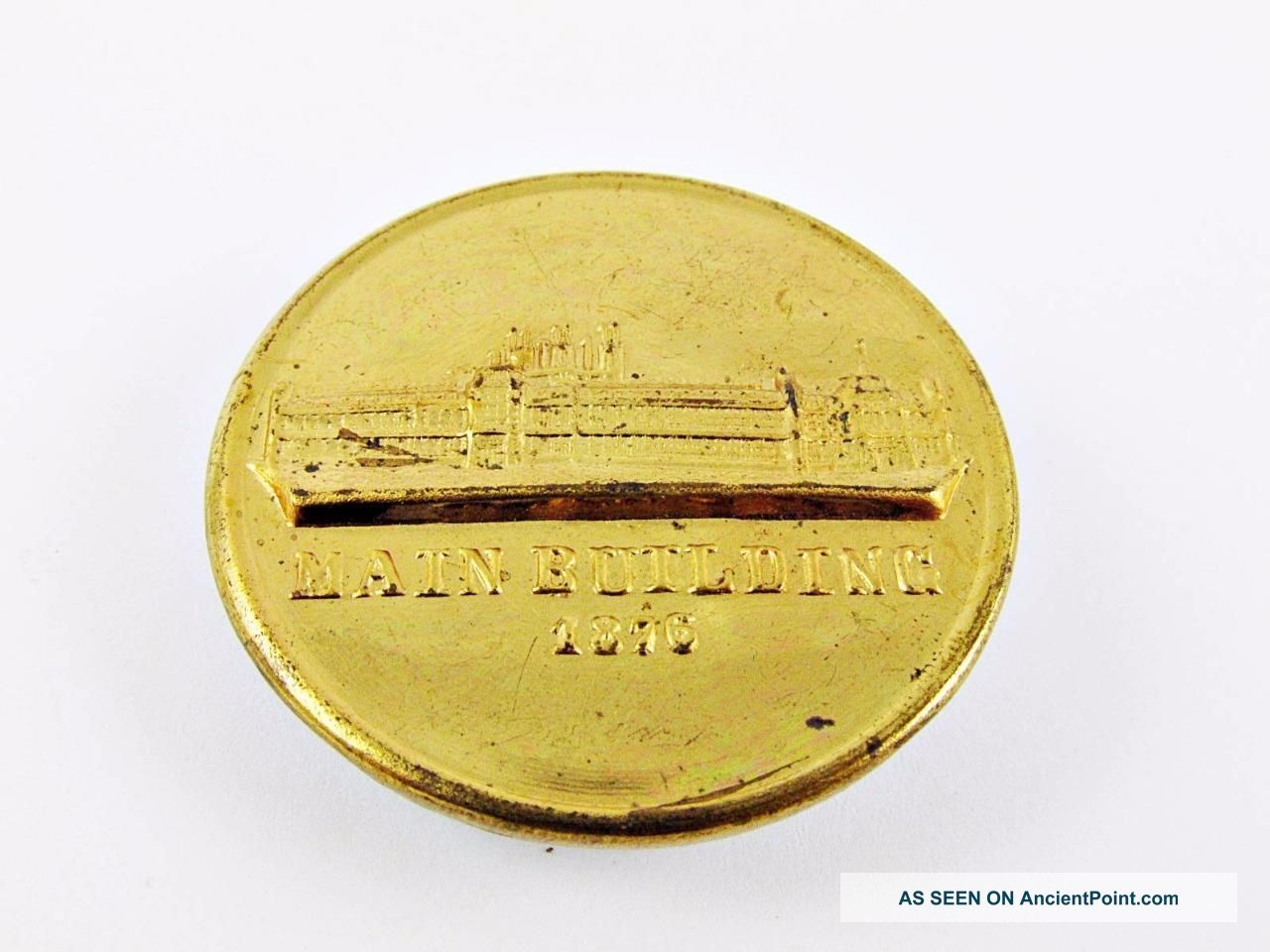 1876 Philadelphia Centennial Expo World ' S Fair Main Bldg Souvenir Brass Button Buttons photo