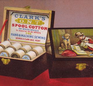 Antique 1800 ' S Clarks Sewing Thread Spool Box Victorian Advertising Trade Card photo