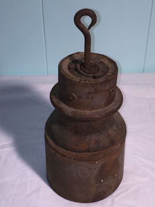 Antique Vintage Feed Store Hanging Scale Cast Iron Weights Container Type photo