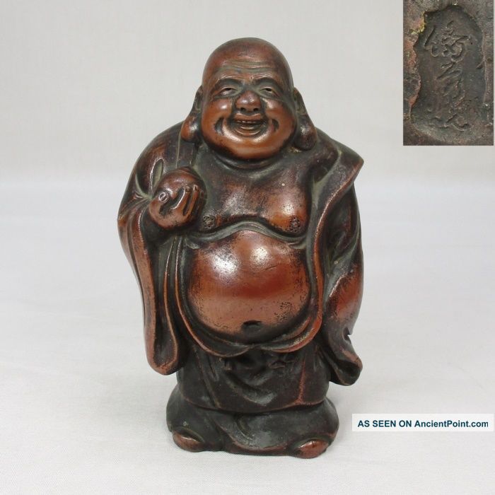 H041: Japanese Old Bizen Pottery Budai Hotei Statue With Good Work And Taste Statues photo