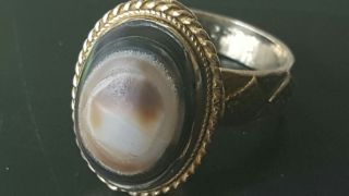 Rare Ancient Gold Gilded Silver Ring With Tiger Eye Glass Insert photo