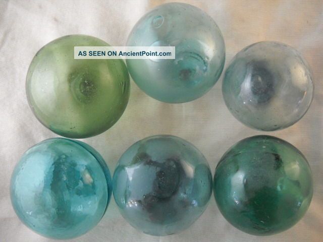 6 Vintage Japanese Different Colored Glass Floats Alaska Beach Combed Fishing Nets & Floats photo