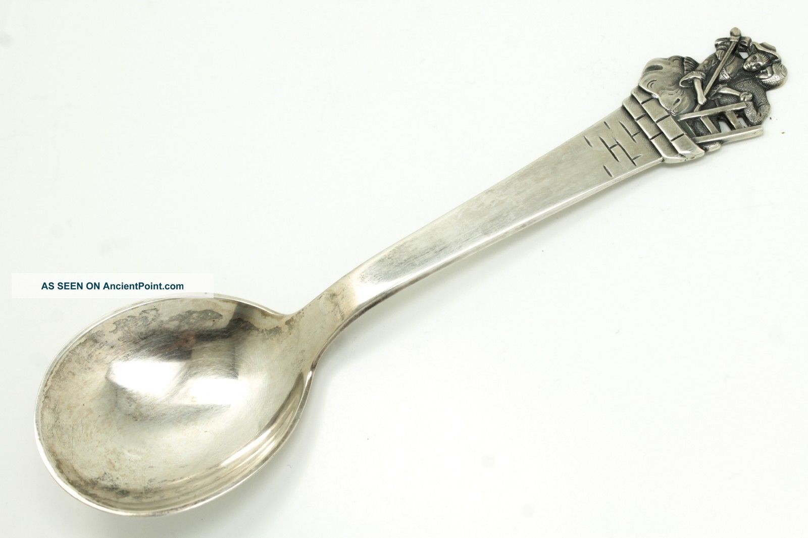 Vintage 1954 Danish 826s Silver Knight & Lady In Tower Serving Spoon Other Antique Non-U.S. Silver photo