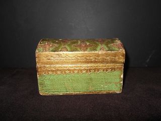 Vintage Italian Florentine Green & Gold Tole Domed Box Italy Distressed photo