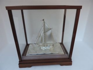 Masterly Hand Crafted Old Japanese Sterling Silver 960 Model Yacht By Seki Japan photo