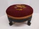 Antique Needlepoint Footstool Heavy Carved Wood Floral Burgundy Roses Unknown photo 1