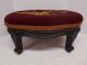 Antique Needlepoint Footstool Heavy Carved Wood Floral Burgundy Roses Unknown photo 2
