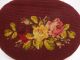 Antique Needlepoint Footstool Heavy Carved Wood Floral Burgundy Roses Unknown photo 4