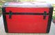 Antique 1920 ' S Feigenbaum Bright Red Toy Trunk - Wood - Tag - Made In Usa - Wow 1900-1950 photo 2