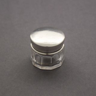 Art Deco Sterling Silver Cut - Glass Vanity Dressing Table Small Pill Box/jar/pot photo