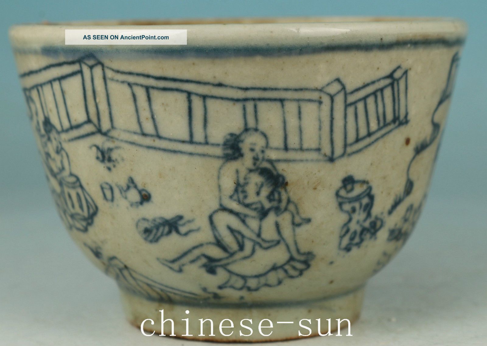 Chinese Old Blue And White Porcelain Hand Painting Ancient Married Bowl Bowls photo