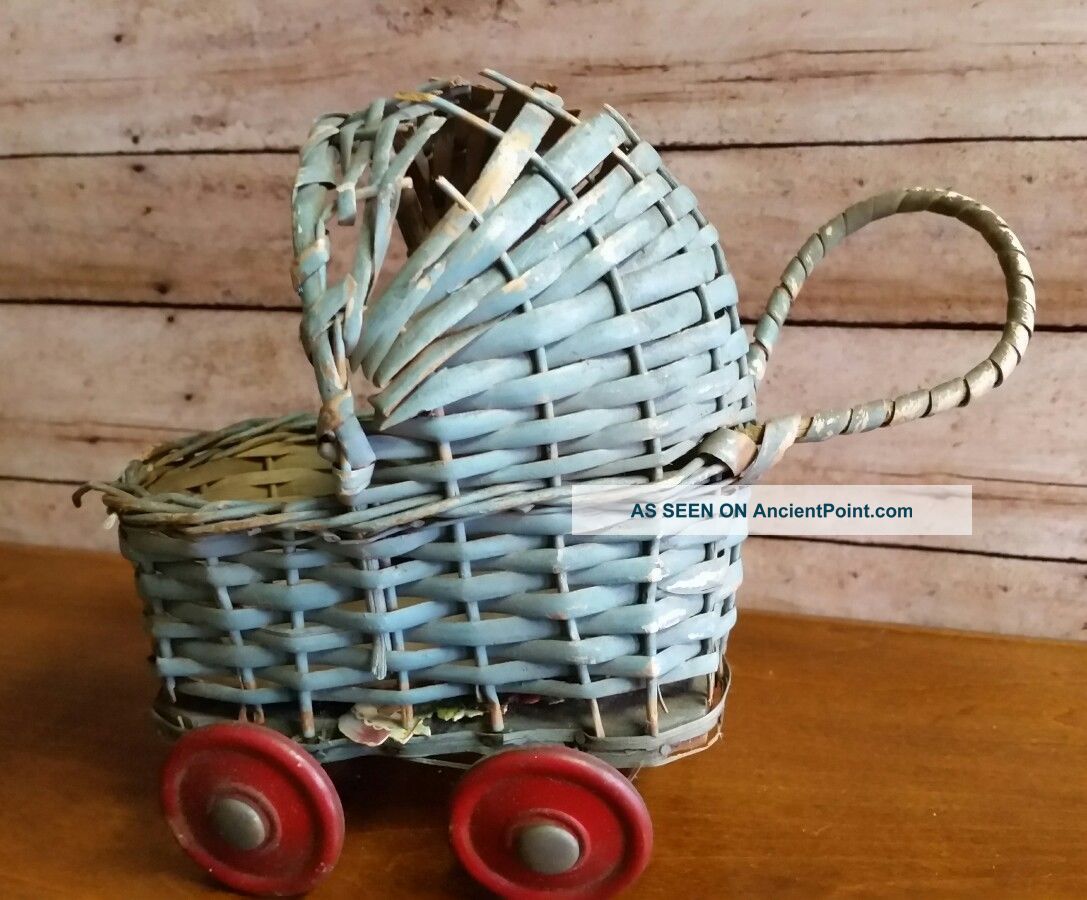 Vintage / Antique Small Baby Carriage Buggy Blue With Red Wheels Made In Japan Baby Carriages & Buggies photo