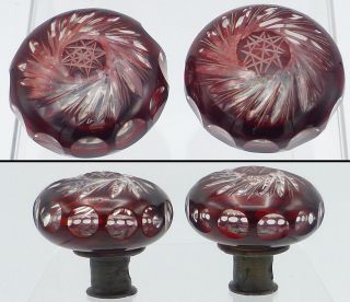 Antique Red Clear Cut Cased Glass Door Knob photo