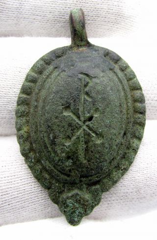 Late Roman Bronze Chi - Rho / Christogram Pendant - Rare Wearable Artifact - C432 photo