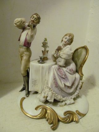 Vintage A.  Borsato Capodimonte W Lace Figurine Couple Enjoying Violin Serenade photo