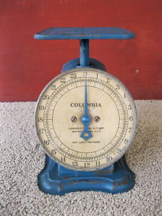 Antique Scale Columbia Family Household Landers Frary Clark Blue Paint photo