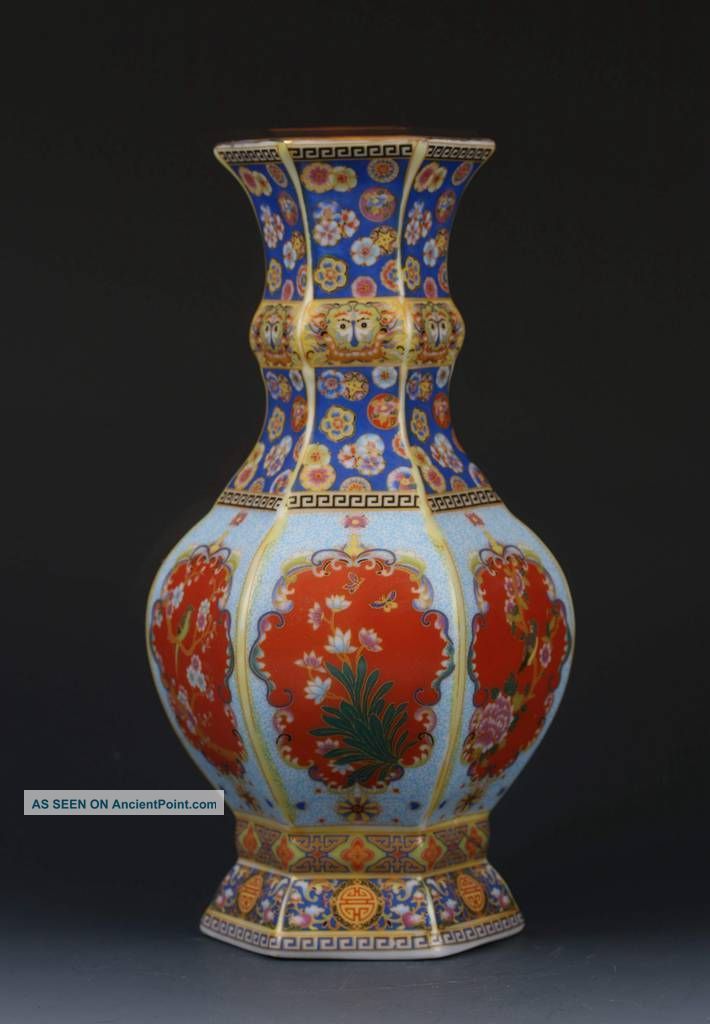 Chinese Cloisonne Handwork Paint Flowers & Birds Porcelain Vase W Yongzheng Mark Vases photo